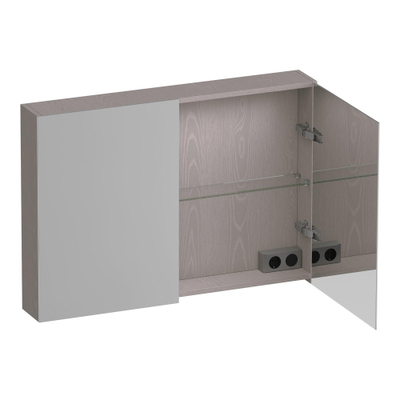 Brauer Impress Deluxe armoire de toilette - 100x70x15cm - 2 portes miroir - éclairage interne et externe - avec poignées de porte - gunmetal - timber greige