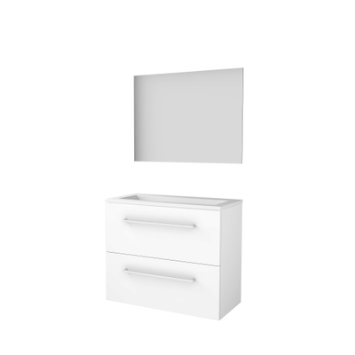 Basic-Line Ultimate 39 ensemble de meubles de salle de bain 80x39cm avec poignées 2 tiroirs lavabo acrylique 0 trous de robinetterie miroir éclairage mdf laqué blanc glacier