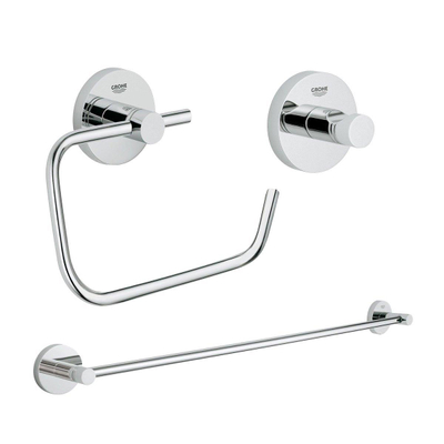 Grohe Essentials Accessoireset 3-delig - handdoekhouder - handdoekhaak - toiletrolhouder zonder klep - chroom