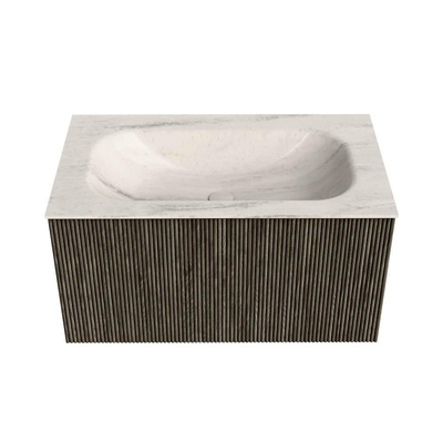 MONDIAZ KURVE-DLUX Meuble de salle de bains 80 cm couleur Shadow avec 1 tiroir et 0 porte. Lavabo BIG SMALL Central 1 trou de robinet Meli.