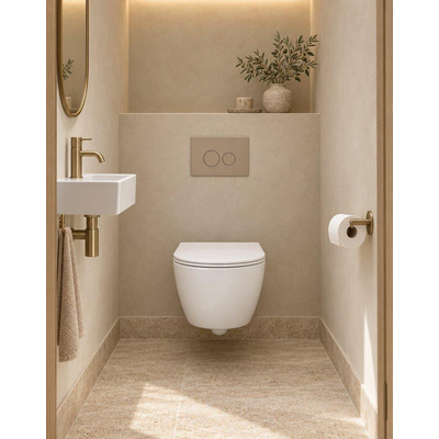 QeramiQ Dely Swirl Compact Toiletset - inbouwreservoir QeramiQ flush - slim zitting - kunststof bedieningsplaat taupe - ronde knoppen - glans wit