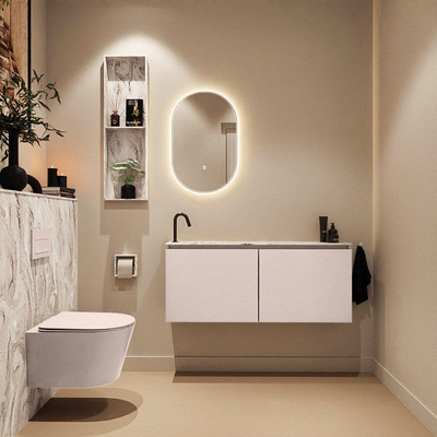 MONDIAZ TURE-DLUX Meuble toilette - 120cm - Rosee - EDEN - vasque Glace - position gauche - 1 trou de robinet