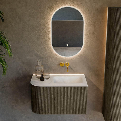 Mondiaz KURVE Ensemble de meuble salle de bain - 75x46x40cm - 1 tiroir - 1 porte - lavabo en solid surface - droite - sans trou de robinet - Shadow