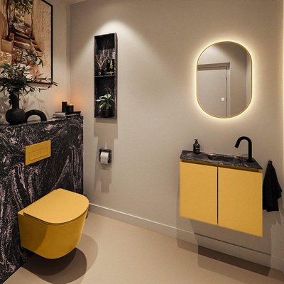 MONDIAZ TURE-DLUX Meuble toilette - 60cm - Ocher - EDEN - vasque Lava - position droite - 1 trou de robinet