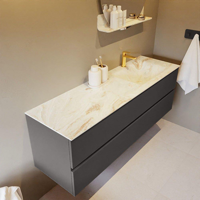 MONDIAZ VICA-DLUX Ensemble meuble de salle de bains - 150cm - meuble bas dark grey - 2 tiroirs - vasque encastrée cloud à droite - 1 trou de robinet - version haute 60cm - frape