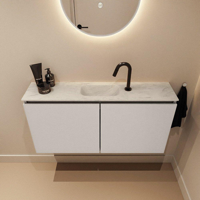 MONDIAZ TURE-DLUX meuble WC 100cm Linen. EDEN lavabo Opalo position milieu. Avec 1 trou de robinet.