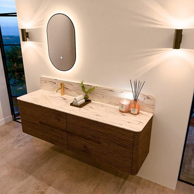 Mondiaz CIRO-DLUX Badkamermeubelset - 170x45x50cm - Solid surface wastafel Nata - 1 wasbak Links - 1 kraangat - 4 lades - Dusk
