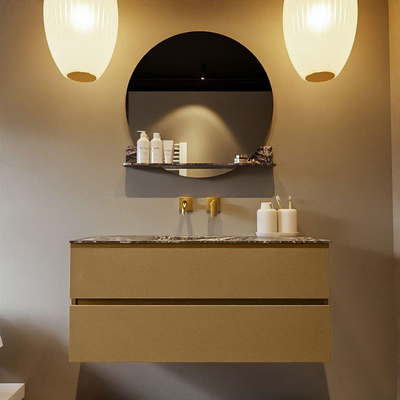 Mondiaz VICA-DLUX Ensemble de meuble de salle de bain - 110cm - meuble sous-vasque oro - 2 tiroirs - lavabo encastrée cloud milieu - sans trous de robinet - version haute de 60cm - lave