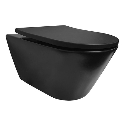 Wiesbaden Stereo toiletset rimless inclusief UP320 toiletreservoir met softclose zitting met bedieningsplaat mat zwart