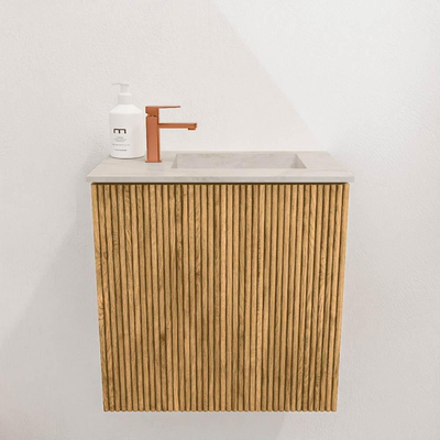 Mondiaz JOYA-DLUX 40cm toiletmeubel - kleur Oak - Wastafel FAYE positie Rechts 1 kraangat kleur Ostra.
