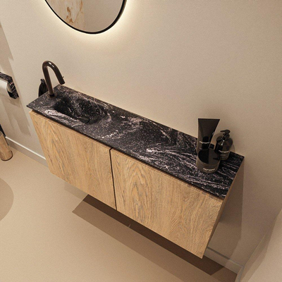 MONDIAZ TURE-DLUX Meuble de WC 100 cm Washed Oak. Vasque EDEN Lava position gauche. Avec 1 trou de robinet.