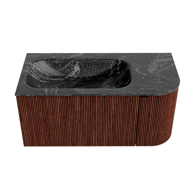 Mondiaz KURVE-DLUX Badkamermeubelset - 95x46x40cm - 1 lade - 1 deur - wastafel solid surface - links - zonder kraangat - Ruby