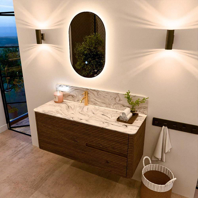 Mondiaz CIRO-DLUX Badkamermeubelset - 120x45x50cm - Solid surface wastafel Glace - 1 wasbak Links - 1 kraangat - 2 lades - Dusk