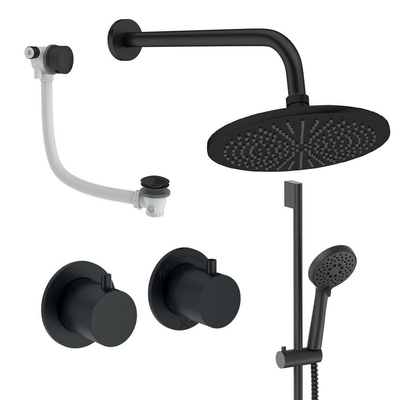 Crosswater MPRO Module inbouw regendoucheset – Ø30 cm hoofddouche – 2 hendels – glijstang 69.8 cm – badafvoer – zwart mat