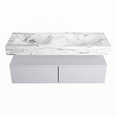 Mondiaz ALAN-DLUX Ensemble de meuble - 130cm - meuble Cale mat - 2 tiroirs - Lavabo Cloud Glace suspendu - vasque Gauche et droite - 2 trous de robinet