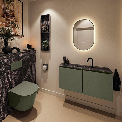 MONDIAZ TURE-DLUX Meuble toilette - 100cm - Army - EDEN - vasque Lava - position centrale - 1 trou de robinet