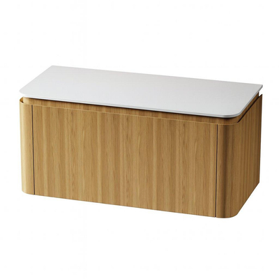 Royal Plaza Terra Badkamermeubelset - 100x46.2x46cm - solid surface topblad wit mat - 2 lades - sandwood (licht eiken)