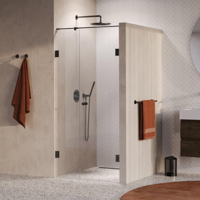 BRAUER Void Carving Porte de niche - 2 pièces - 100x200cm - porte battante 60cm côté mur - revêtement verre - réversible - verre clair - PVD gunmetal brossé