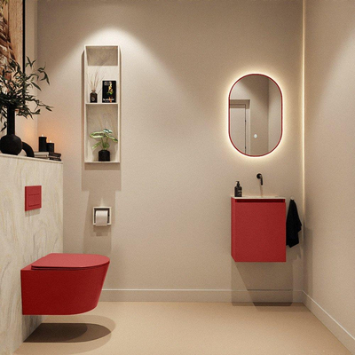 MONDIAZ TURE-DLUX Meuble toilette - 40cm - Fire - EDEN - vasque Ostra - position droite - sans trou de robinet
