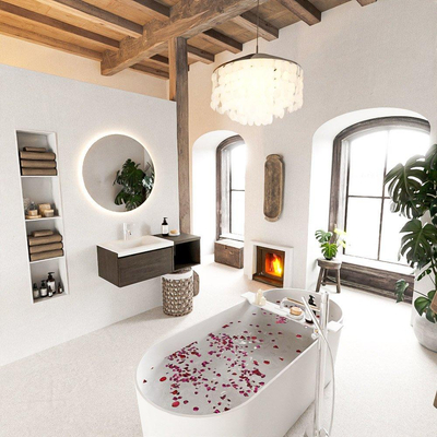 MONDIAZ BUKLA meuble de salle de bain 100cm avec module ouvert 40 couleur Marron Foncé avec 1 tiroir. Lavabo CLOUD à gauche 1 trou de robinet couleur Talc.
