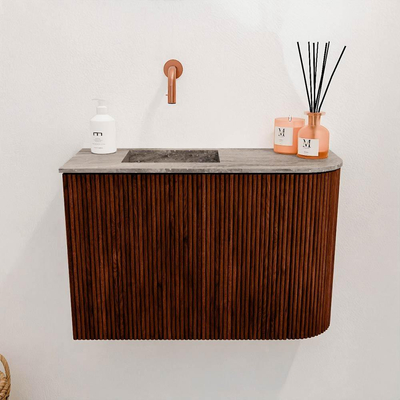 Mondiaz JOYA-DLUX 61.6cm toiletmeubel - ronding rechts kleur Ruby - Wastafel FAYE positie Links Zonder kraangat kleur Oza.