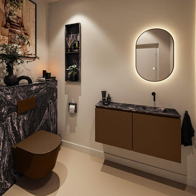 MONDIAZ TURE-DLUX Meuble WC 100 cm Rust. EDEN lavabo Lava position à droite. Sans trou de robinet.
