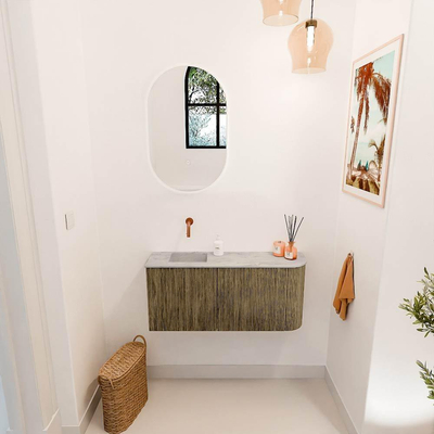 Mondiaz JOYA-DLUX 91.6cm toiletmeubel - ronding rechts kleur Dusk - Wastafel FAYE positie Links Zonder kraangat kleur Glace.