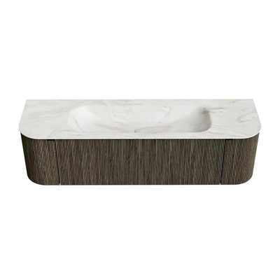 Mondiaz KURVE-DLUX Ensemble de meuble de salle de bains - 160x46x40cm - 1 tiroir - 2 portes - lavabo solid surface - central - 1 trou de robinet - Shadow