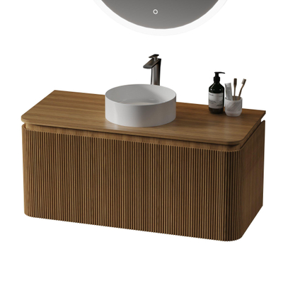 Royal Plaza Terra Edge Meuble sous-vasque - 100cm - nervuré - 2 tiroirs - angles arrondis - sandwood (chêne clair)
