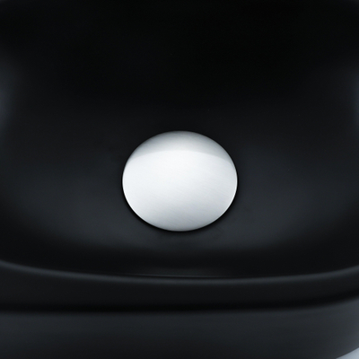 QeramiQ Fuente Fonteinset - 40x21.5x12cm - links - glad - halfrond - 1 kraangat - keramiek - fonteinkraan geborsteld rvs - afvoerplug - verlaagd sifon - zwart mat