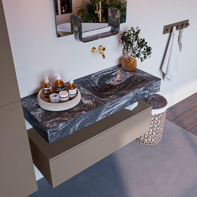 Mondiaz ALAN-DLUX Ensemble de meuble - 110cm - meuble Smoke mat - 1 tiroir - Lavabo Cloud Lava suspendu - vasque droite - 0 trous de robinet