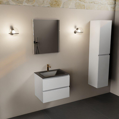 Mondiaz Aivy badmeubelset - 60x45x50cm - 1 kraangat - 1 wasbak urban Solid surface - Midden - 2 lades - Met spiegel - MDF Talc