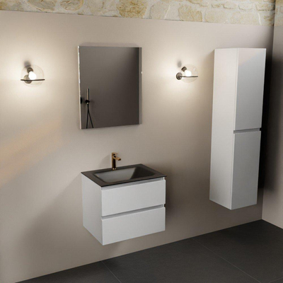 Mondiaz AIVY Ensemble de meuble - 60x45x50cm - 1 trou de robinet - 1 vasque Urban Solid surface - Centre - 2 tiroirs - sans miroir - MDF Talc