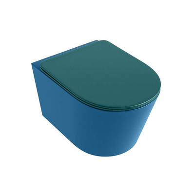 Mondiaz LAVIE hangtoilet – spoelrandloos – 36 x 53 cm – met softclose zitting – Jeans (blauw), zitting Smag (groen)