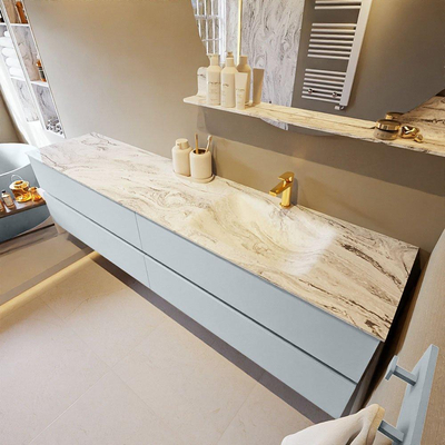 MONDIAZ VICA-DLUX Ensemble meuble de salle de bains - 200cm - meuble sous-vasque clay - 4 tiroirs - lavabo encastré cloud à droite - 1 trou de robinet - version haute 60cm - glace