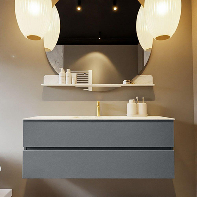 Mondiaz VICA-DLUX ensemble de meuble de salle de bain - 130cm - meuble sous-vasque plata - 2 tiroirs - lavabo encastré cloud milieu - 1 trou de robinet - version haute de 60cm - opalo