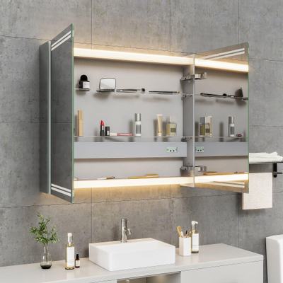 HR Meuble de salle de bain A-Line armoire de toilette 140x70x13cm double miroir avec LED