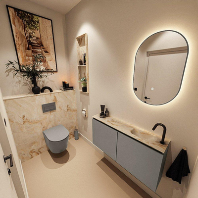 MONDIAZ TURE-DLUX 100cm toiletmeubel Smoke. EDEN wastafel Frappe positie rechts. Met 1 kraangat.