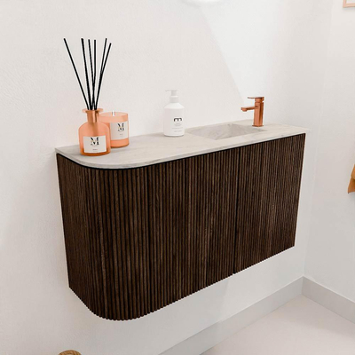 Mondiaz JOYA-DLUX 71.6cm toiletmeubel - ronding links kleur Walnut - Wastafel FAYE positie Rechts 1 kraangat kleur Ostra.