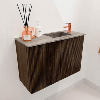 Mondiaz JOYA-DLUX 60cm toiletmeubel - kleur Walnut - Wastafel FAYE positie Rechts 1 kraangat kleur Oza.
