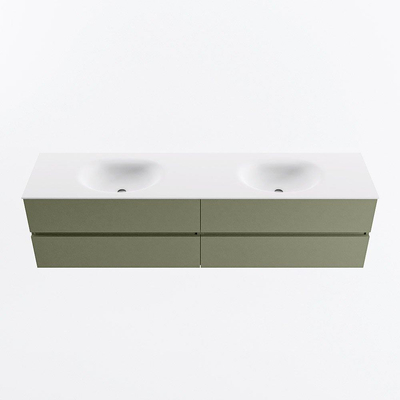 Mondiaz VICA Badkamermeubelset - 190cm - army - 4 lades - Wastafel MOON - dubbel zonder kraangat - kleur talc - XL versie 60cm hoog