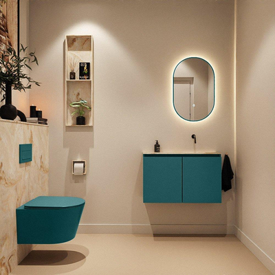 MONDIAZ TURE-DLUX Meuble WC 80 cm Smag. EDEN lavabo Frappe position droite. Sans trou de robinet.