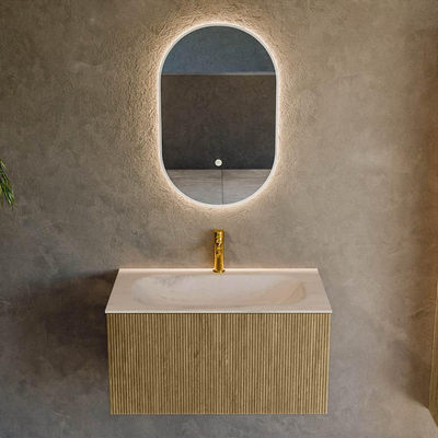 MONDIAZ KURVE-DLUX Meuble de salle de bains 80 cm couleur Dusk avec 1 tiroir et 0 porte. Lavabo BIG SMALL Central 1 trou de robinet Meli.