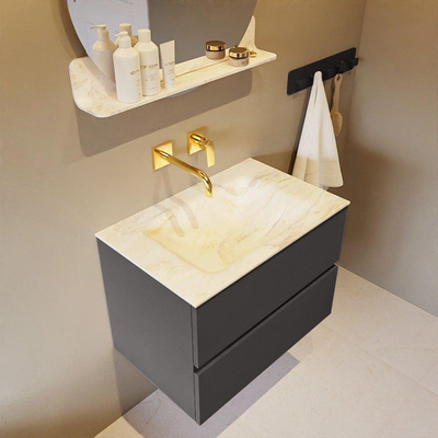 Mondiaz VICA-DLUX Ensemble de meuble de salle de bain - 70cm - meuble sous-vasque gris foncé - 2 tiroirs - lavabo encastré cloud milieu - sans trous de robinet - version haute de 60cm - ostra