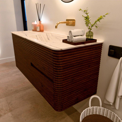 Mondiaz CIRO-DLUX Ensemble de meubles de salle de bains - 120x45x50cm - lavabo Solid surface Nata - 1 vasque à droite - sans trous de robinet - 2 tiroirs - Ruby