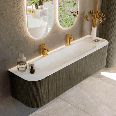 Mondiaz KURVE-DLUX Ensemble de meuble de salle de bains - 170x46x40cm - 1 tiroir - 2 portes - lavabo solid surface - central - 2 trous de robinet - Shadow