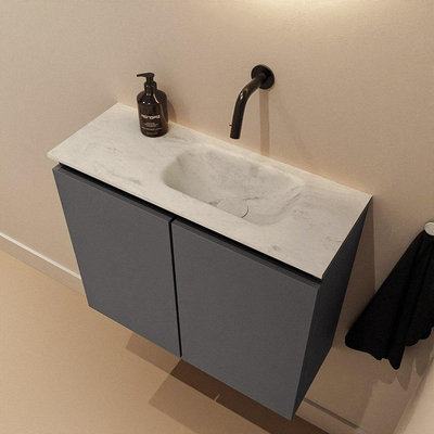 MONDIAZ TURE-DLUX Meuble toilette - 60cm - Dark Grey - EDEN - vasque Opalo - position droite - sans trou de robinet