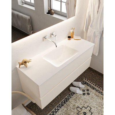 Mondiaz VICA ensemble de meuble de salle de bain - 120cm - meuble sous-vasque lin - 2 tiroirs - lavabo nuage milieu - sans trou de robinet - miroir LED - version XL 60cm haut