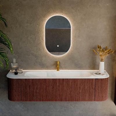 Mondiaz KURVE Badkamermeubelset - 170x46x40cm - 1 lade - 2 deuren - wastafel solid surface - midden - 1 kraangat - Ruby