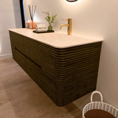 Mondiaz CIRO-DLUX Ensemble de meubles de salle de bains - 150x45x50cm - Plan-vasque en solid surface Meli - 1 bassin à droite - 1 trou de robinet - 4 tiroirs - Shadow